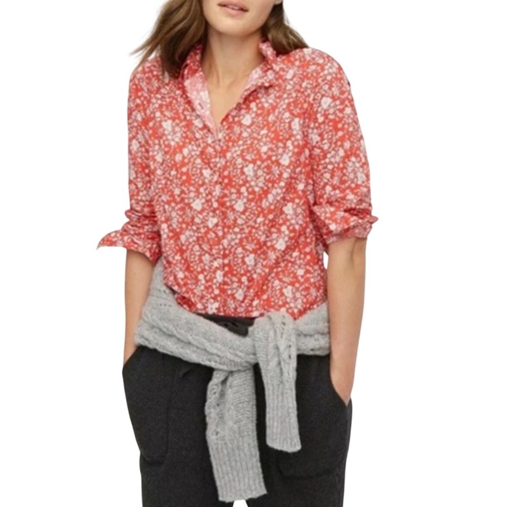 J.Crew Liberty Fabrics Floral Button Down Shirt Red White Cotton Sizeā 4